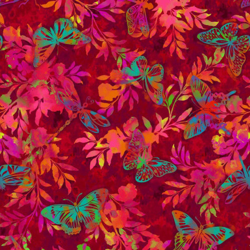 Studio E 3911-88 Aflutter & Fern Scarlet Cotton Quilting Fabric By Yard