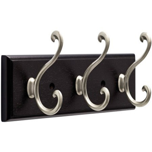 Liberty R12344-BWN10" 3 Scroll Hook Coat/Hat Rail Black w/ Satin Nickel Hooks