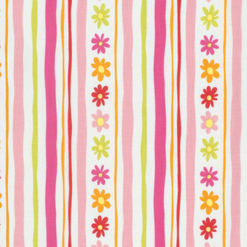 David Walker PWDW137 Pandas Daisy Stripe Pink Cotton Fabric By Yard