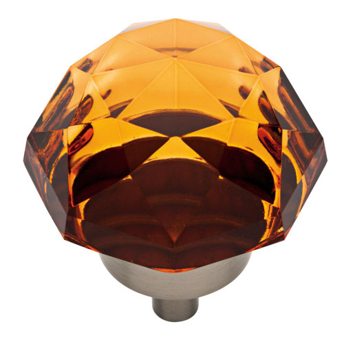 Liberty P36737C-AMB 1 3/8" Large Faceted AmberGlass & Satin Nickel Cabinet Knob