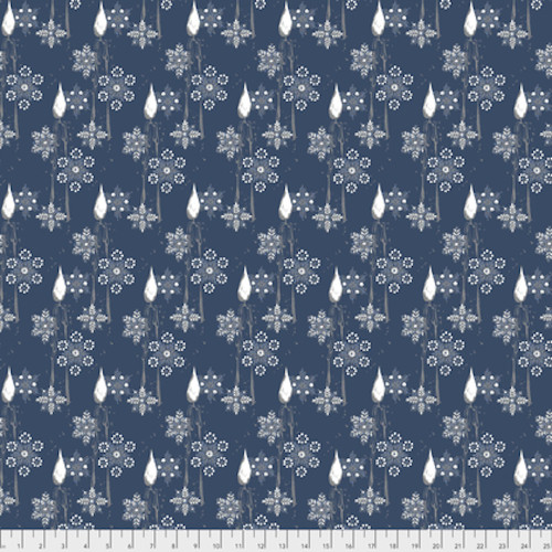 Free Spirit Mid-Century Christmas Candles Blue Cotton Fabric By Yd