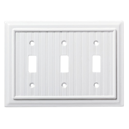 W37238-PW  Pure White Beadboard Triple Switch Wall Cover Plate