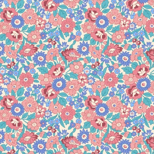 Henry Glass 1326-12 Windsor Park Allover Floral Pink Blue Cotton Fabric By Yard