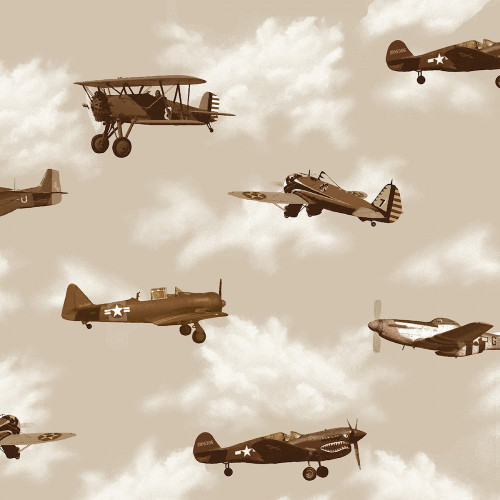 Studio E Air Show by Boeng Antique Planes Beige Quilting Fabric By Yard