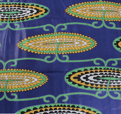 African Print Stylized Floral Blue & Yellow Traditional Wax Print Cotton Fabric By The Yard