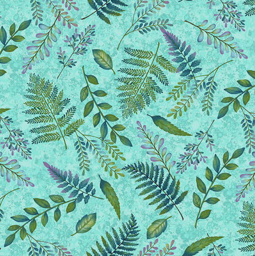 Studio e Feathers & Flora 4497-76 Fern Light Spruce Cotton Fabric By Yard