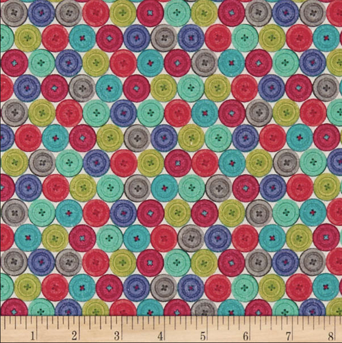 Stof of France Couture Buttons Multi Cotton Quilting Fabric By The Yard
