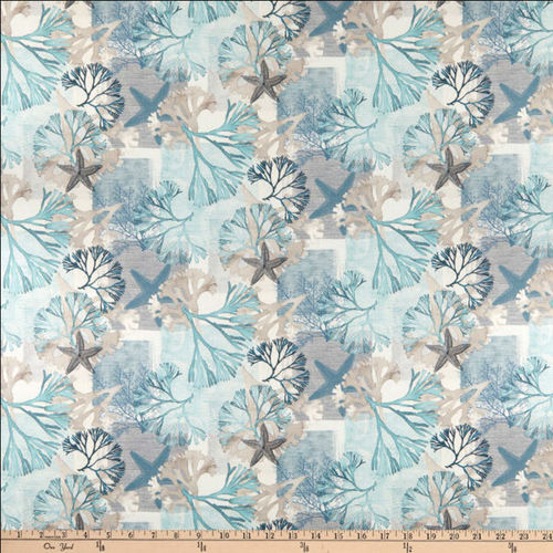 Stof of France Corales Coral Blue Cotton Quilting Fabric By The Yard