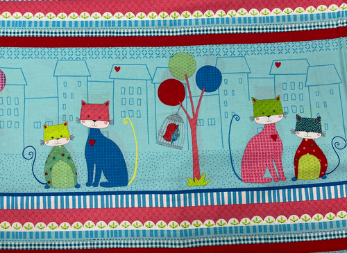 Stof Downtown Kitty 4500-237 Kitty Blue Cotton Fabric By The Yard