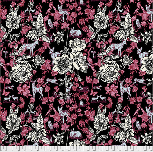 Nathalie Lete PWNL015 Woodland Walk Fawn In Flowers Black Fabric By The Panel