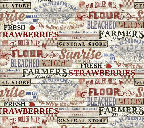 3 Wishes 17347 Patriotic Summer Signs Cream Cotton Fabric By The Yard