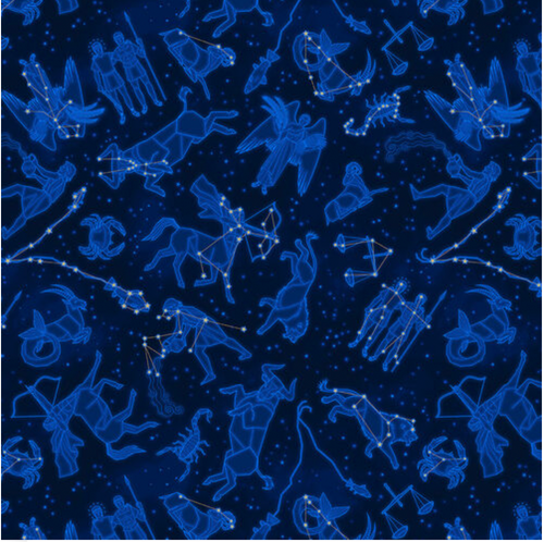 Henry Glass Signs From Above Tossed Zodiac Constellations Navy Cotton Fabric By The Yard