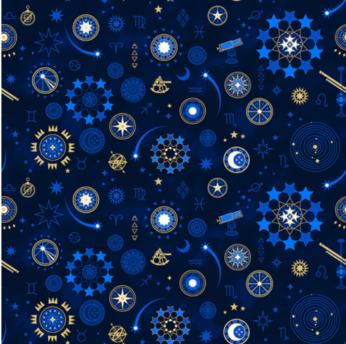 Henry Glass Signs From Above Celestial Motifs Navy Cotton Fabric By The Yard