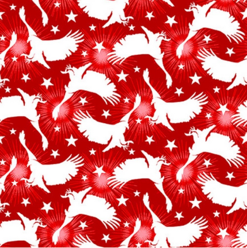 Studio E Stars & Stripes Flying Eagles Silhouette Red Cotton Fabric by The Panel