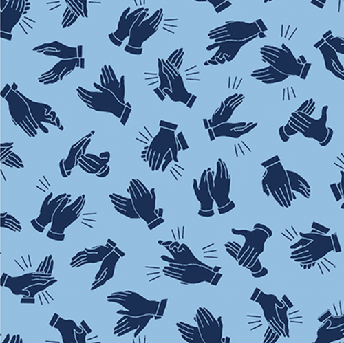 Studio E Essential Heroes Clapping Hands Med Blue Cotton Fabric By Yard