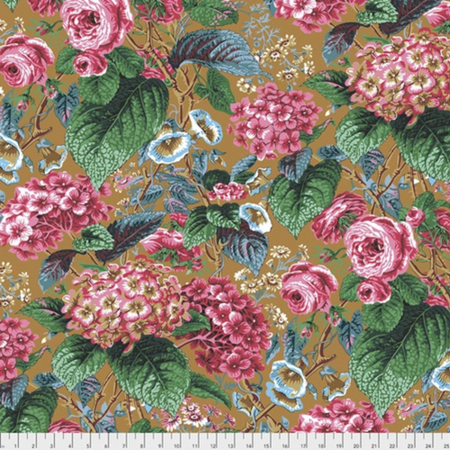 Free Spirit Philip Jacobs PWPJ097 Rose & Hydrangea Ochre Cotton Quilting Fabric by Yd