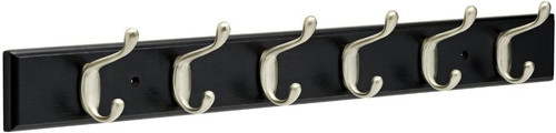 Franklin Brass 26 1/2" 6 Hook Coat/Hat Rail Black w/ Satin Nickel Heavy Duty Hooks