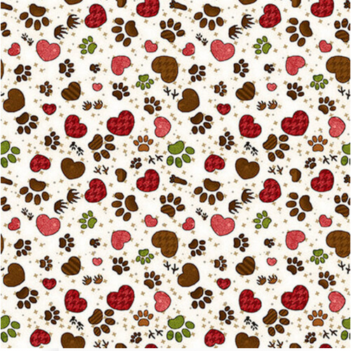 Henry Glass Next Stop is Home Paw Print Cream Cotton Fabric By The Yard