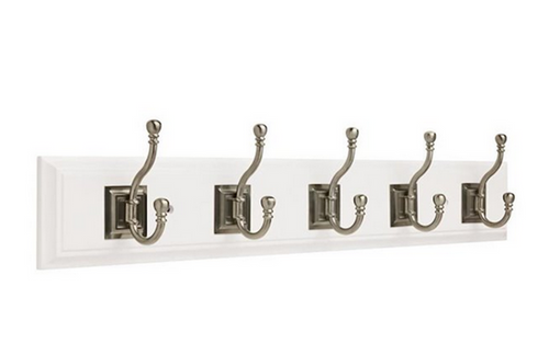 Franklin Brass 26 1/2" Architectural 5 Hook Coat/Hat Rail White w/ Satin Nickel Hooks