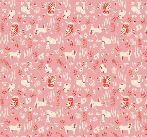 Blend Textiles Elizabeth Grubaugh Enchanted Forest Friends Pink Cotton Fabric By Yd