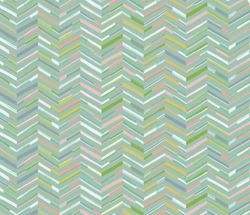 Blend Textiles Katy Tanis Lion & Tigers Painted Chevron Aqua Cotton Fabric By The Yard