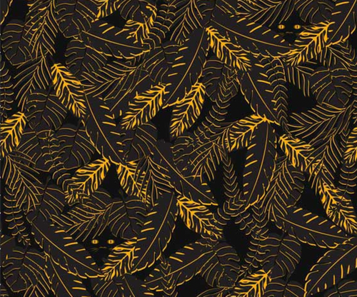 Stof Jungle Birdie Leaves Black/Yellow Fabric By The Yard