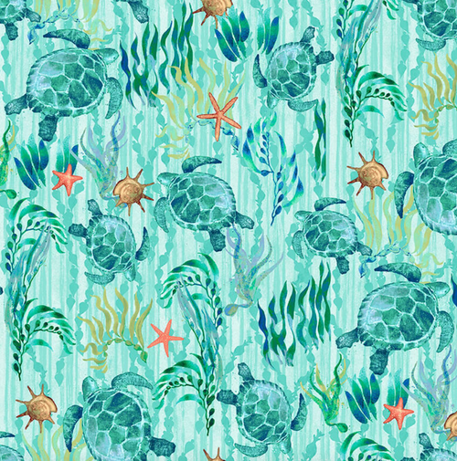 Studio E Deep Blue Sea Sea Turtles Aqua Fabric By The Yard