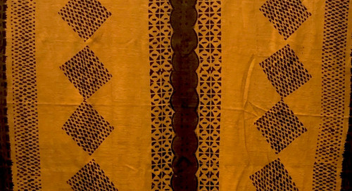 28643 African Mali Mud Cloth Bambara Bogolanfini Pumpkin Aprox 54" x 66"