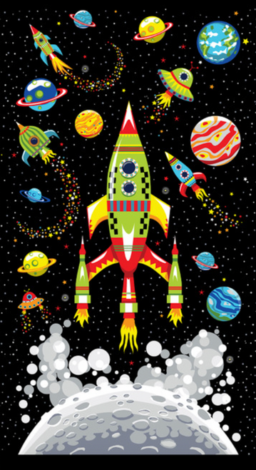 Henry Glass Blast Off Into Space 24" Banner Panel Fabric By The Panel