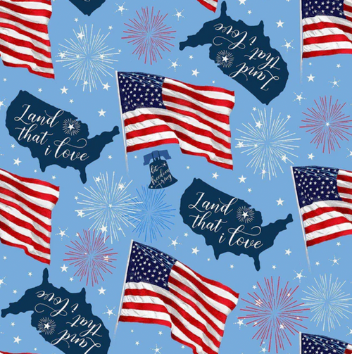 Henry Glass One Nation Tossed Map & Flag Fabric By The Yard