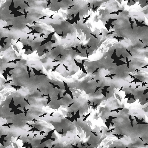 Studio E Midnight Magic Flying Crows Gray/Black Fabric By The Yard