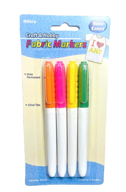 Allary Craft & Hobby Permanent Fabric Markers Neon Colors 4 Pack