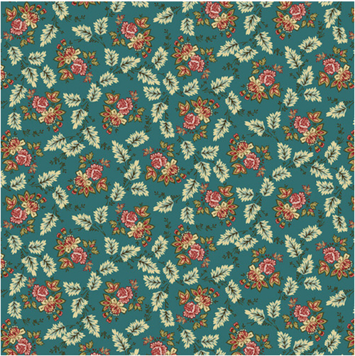 Henry Glass Lille Floral Leaf Teal Fabric By The Yard
