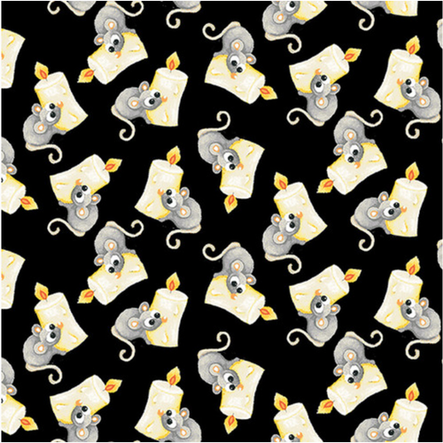 Henry Glass Boo! Glow Tossed Mice Black Fabric By The Yard