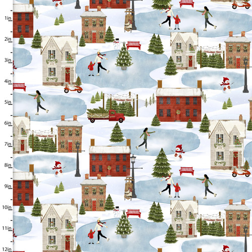 3 Wishes A Christmas To Remember Skating Village White Cotton Fabric By Yard
