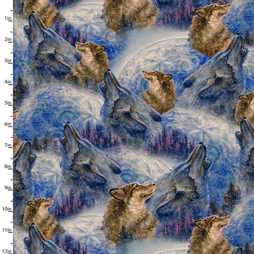 3 Wishes Power Of The Elements Howling Wolves Multi Cotton Fabric By Yard