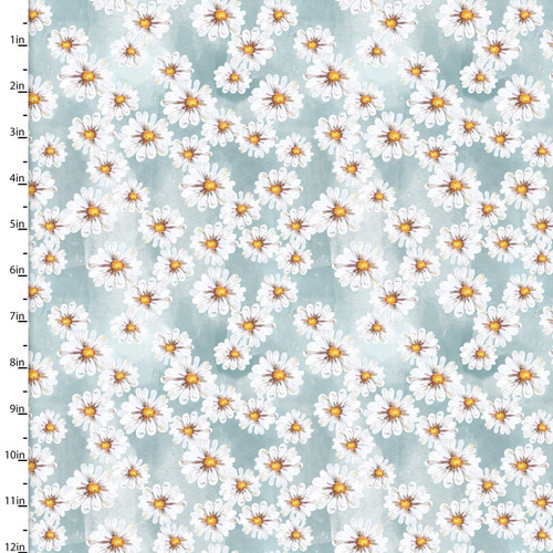 3 Wishes Daisy Bunch Blue Cotton Fabric By Yard