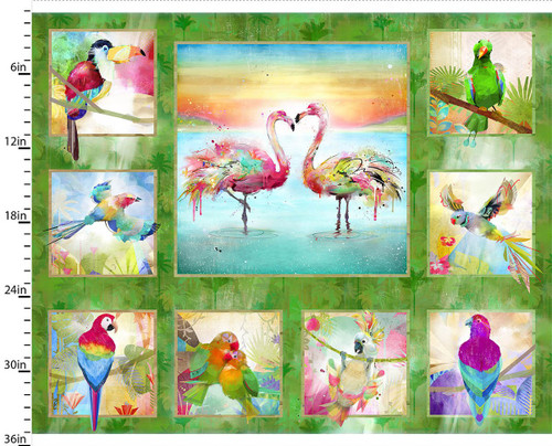 3 Wishes Tropicolor Birds Lg Panel Multi Cotton Fabric By Yard