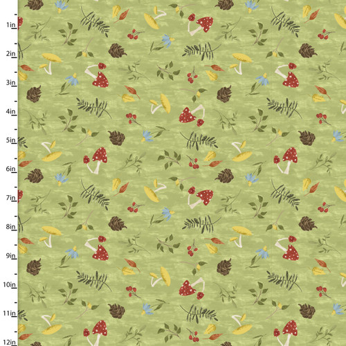 3 Wishes You Light My Way Gnomes Nature Toss Green Cotton Fabric By Yard