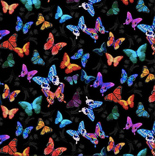 Blank Quilting Mariposa Dance Scatter Butterfly Fabric, Black