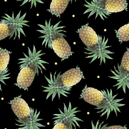 Blank Quilting Fruit For Thought Pineapples Black Cotton Fabric By The Yard