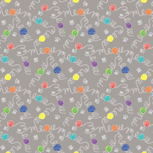 Blank Quilting Purranoia Meow Yarn Lt Gray Cotton Fabric By The Yard