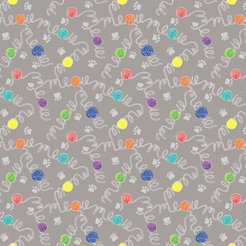 Blank Quilting Purranoia Meow Yarn Lt Gray Cotton Fabric By The Yard