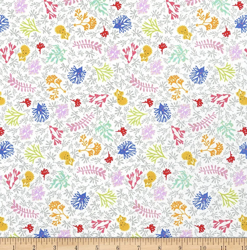 Blank Quilting Commotion in the Ocean Coral White Cotton Fabric By The Yard