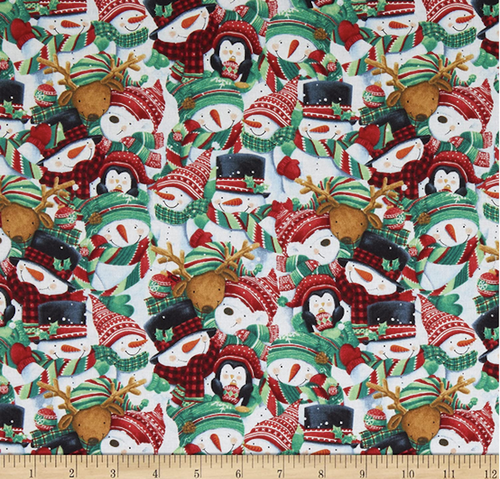 Blank Quilting Feeling Frosty Snowman Collage Cotton Fabric By The Yard