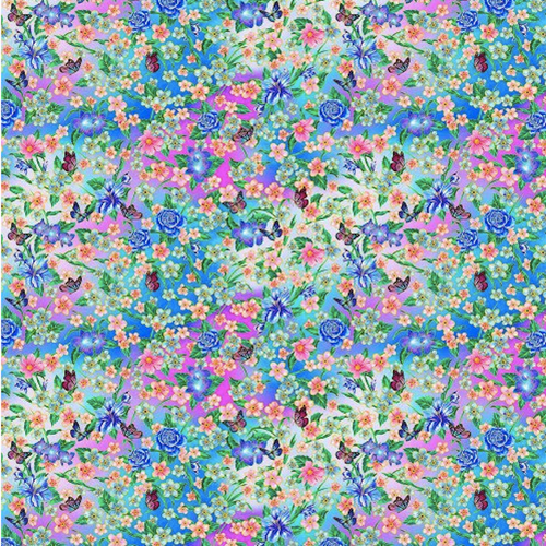 Blank Quilting Sunrise Garden Sm Floral With Butterflies Lt Blue Fabric By The Yard
