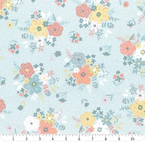 Studio E Blossom & Grow Medium Floral Toss Aqua Fabric By The Yard