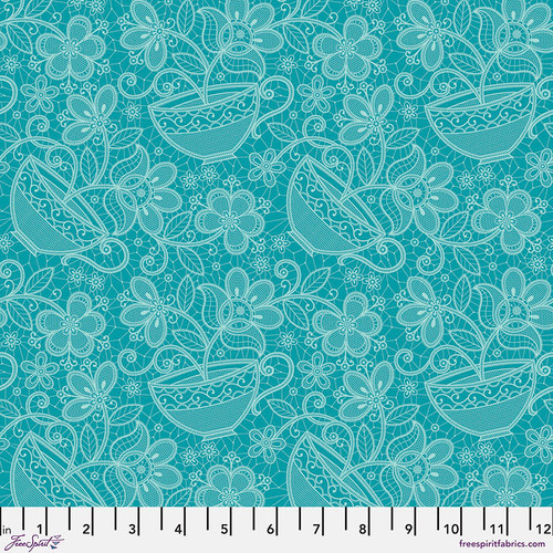 Free Spirit Stacy Peterson Belle Epoque Society Teal Cotton Fabric By Yard