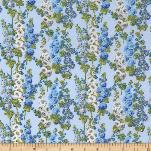 Free Spirit A Celebration of Sanderson Hollyhocks Sky Cotton Fabric By The Yard