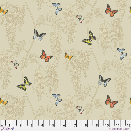 Free Spirit Sanderson Woodland Blooms Wisteria & Butterfly Linen Fabric By The Yard